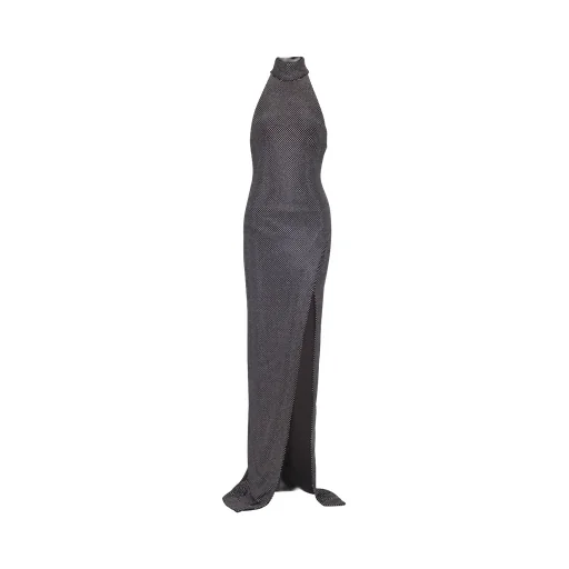 Long Velvet Halterneck Dress With Rhinestones