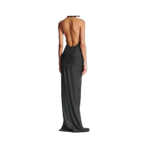Long Velvet Halterneck Dress With Rhinestones