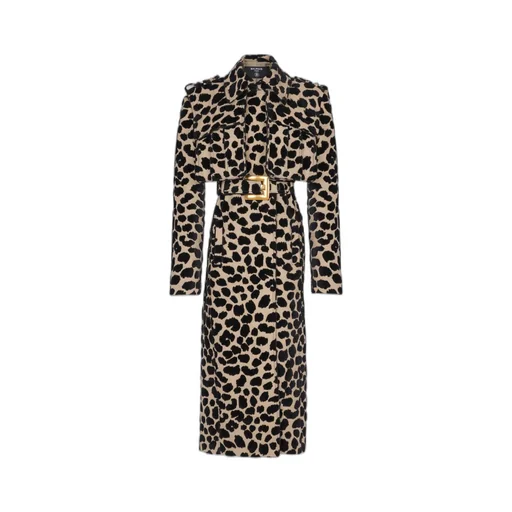 Leopard Print Jacquard Belted Trench Coat