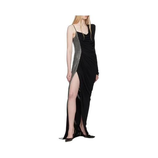 Draped Asymmetrical Two-Material Dress