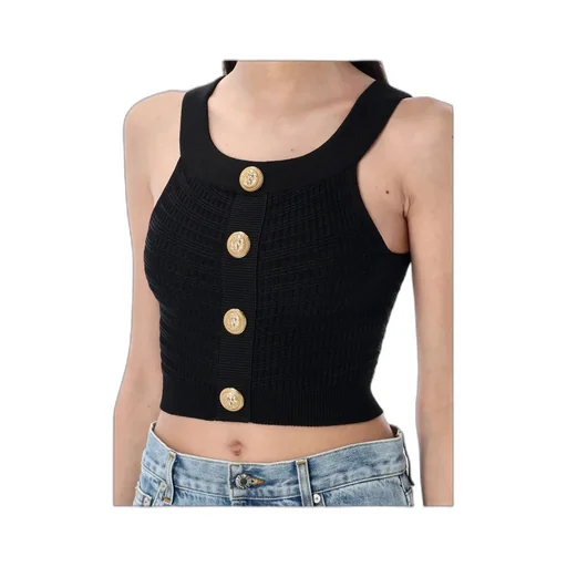 Button Embellished Cropped Top