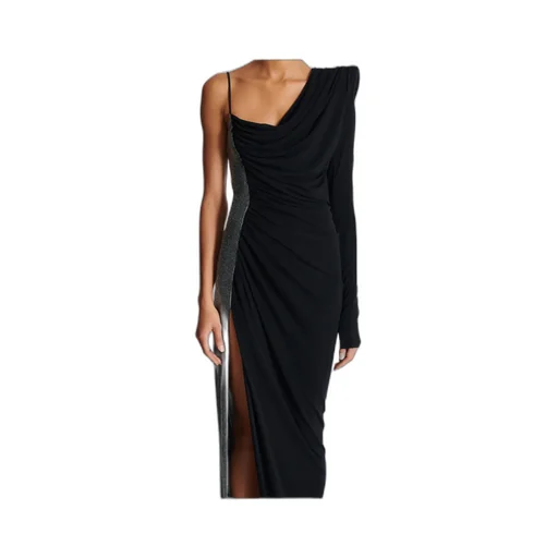 Draped Asymmetrical Two-Material Dress