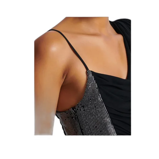 Draped Asymmetrical Two-Material Dress