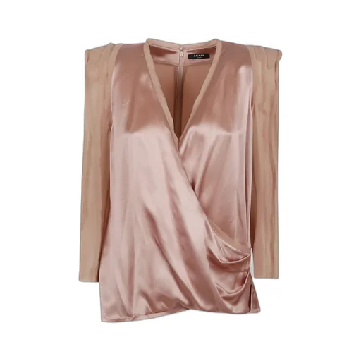 Shoulder-Pad Satin Blouse