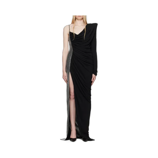 Draped Asymmetrical Two-Material Dress