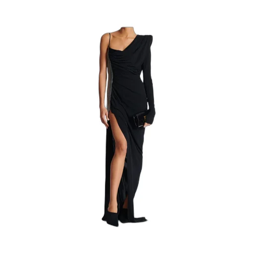 Draped Asymmetrical Two-Material Dress