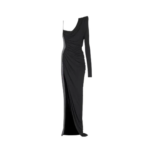 Draped Asymmetrical Two-Material Dress