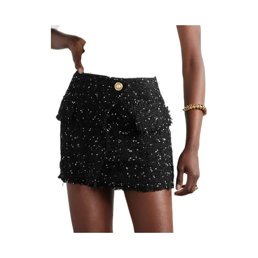 Frayed Hem Tweed Mini Skirt