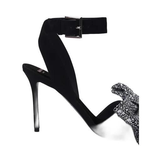 Suede Ruby Heels With Rhinestone Bows