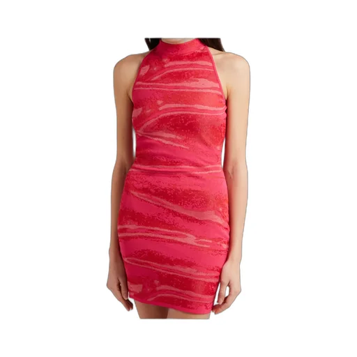Halterneck Zipped Jacquard Mini Dress