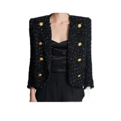 Polka-Dot Tweed Cropped 8-Button Jacket