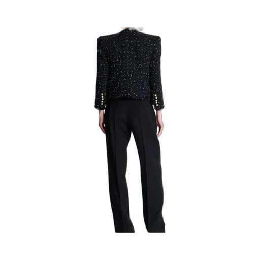 Polka-Dot Tweed Cropped 8-Button Jacket