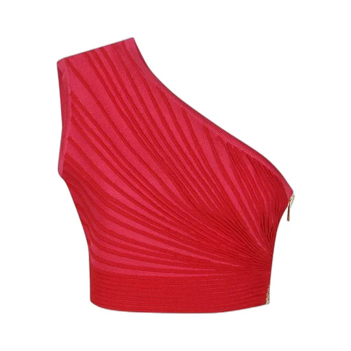 One-Shoulder Flechage Knit Cropped Top