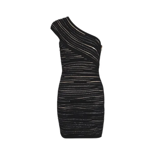 Shiny Rolled Knit Asymmetrical Dress