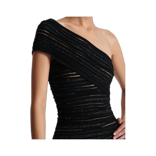 Shiny Rolled Knit Asymmetrical Dress