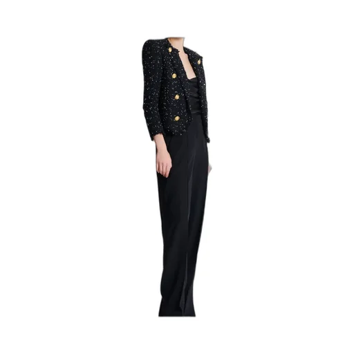 Polka-Dot Tweed Cropped 8-Button Jacket