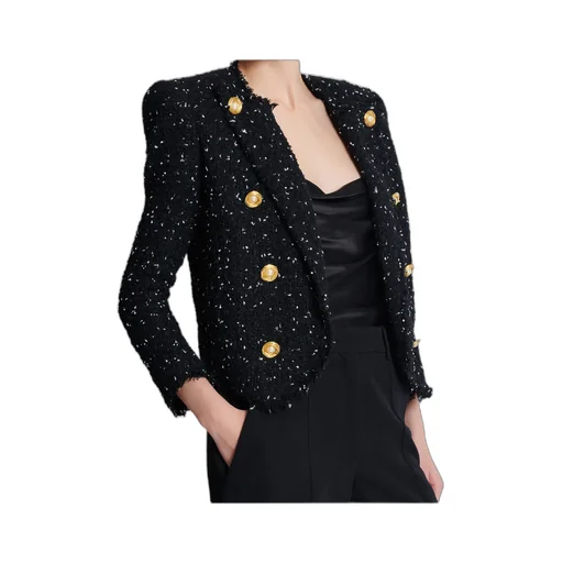 Polka-Dot Tweed Cropped 8-Button Jacket