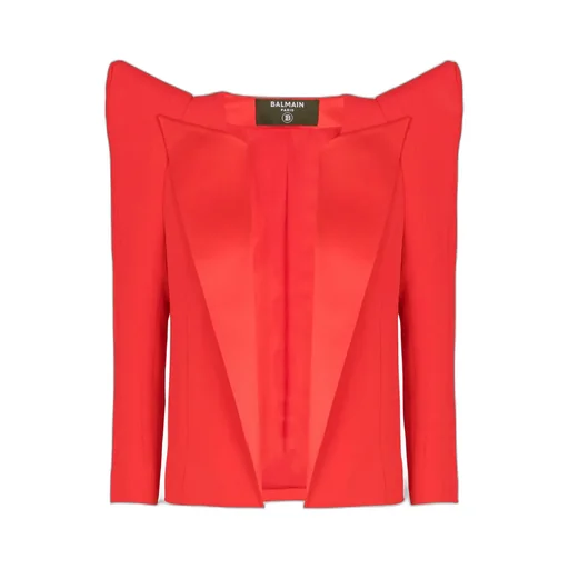 Structured Shoulders Cropped Crepe Jacket