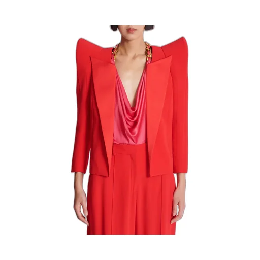 Structured Shoulders Cropped Crepe Jacket