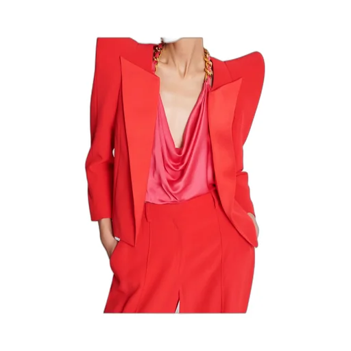 Structured Shoulders Cropped Crepe Jacket