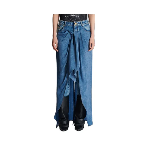 Denim Jeans With Draped Skirt