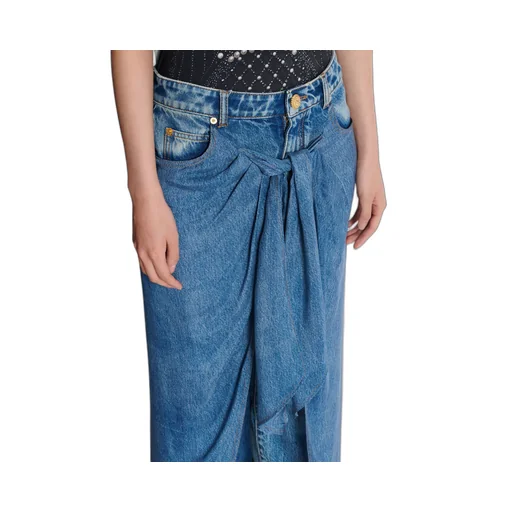 Denim Jeans With Draped Skirt