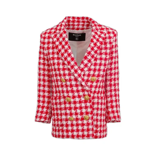 Double-Breasted Gingham-Check Blazer
