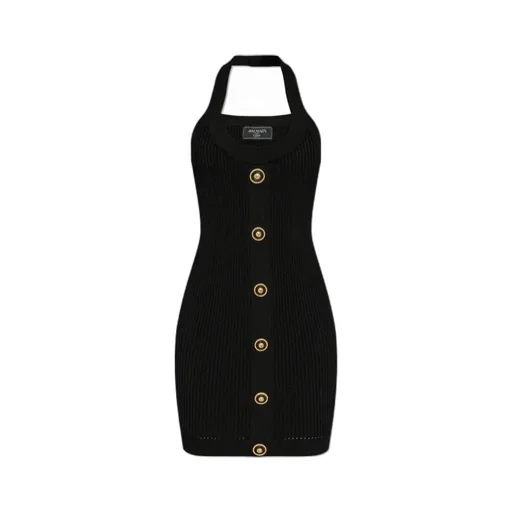 Halterneck Ribbed Knit Mini Dress