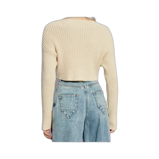 Cropped Boat-Neck Ribbed Top