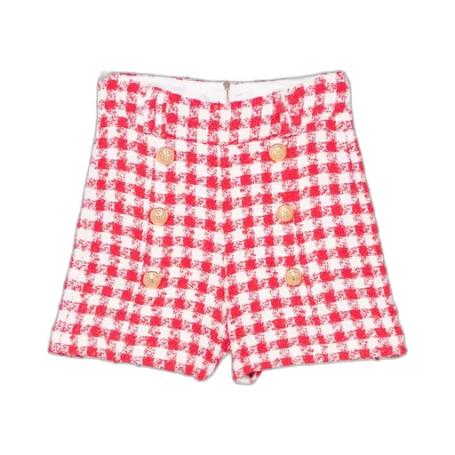 Button-Detailed Gingham-Check Shorts