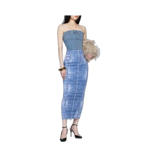 Midi Skirt In Jacquard Knit With Denim Effect