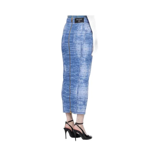 Midi Skirt In Jacquard Knit With Denim Effect