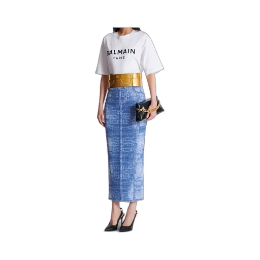 Midi Skirt In Jacquard Knit With Denim Effect