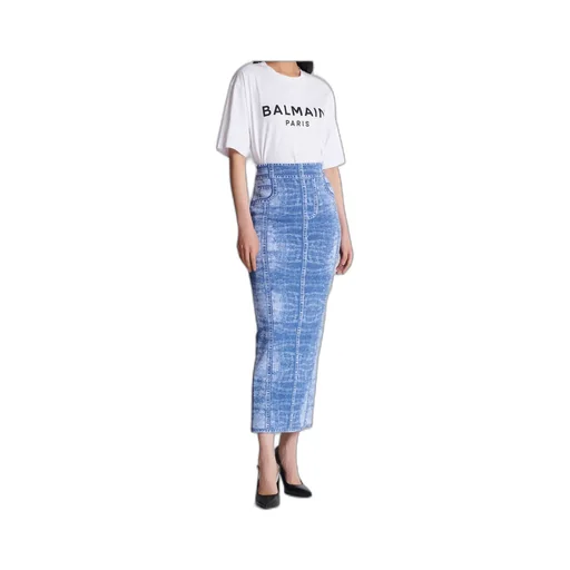 Midi Skirt In Jacquard Knit With Denim Effect