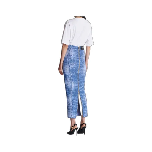 Midi Skirt In Jacquard Knit With Denim Effect