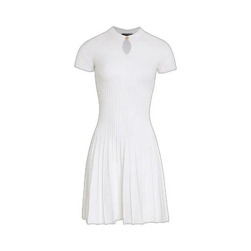 Pleated Ribbed-Knit Mini Dress