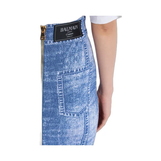 Midi Skirt In Jacquard Knit With Denim Effect