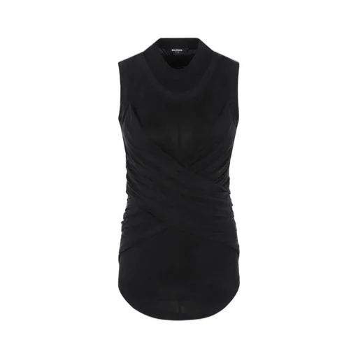Double Collar Ruched Top