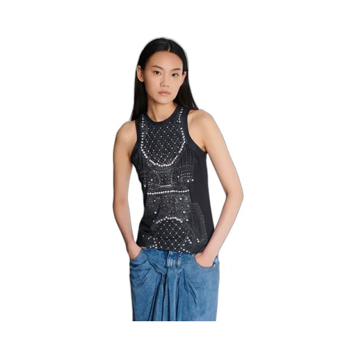 Faux Embroidery Print Soft Tank Top
