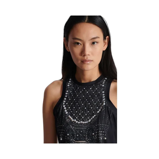 Faux Embroidery Print Soft Tank Top