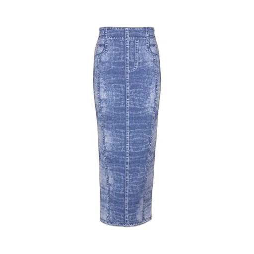 Midi Skirt In Jacquard Knit With Denim Effect