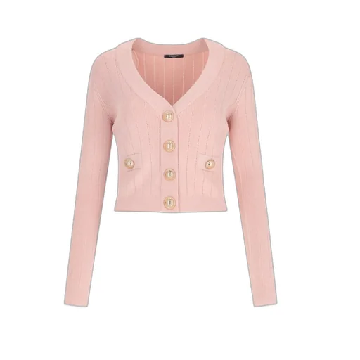 Button Embellished Ribbed Knit Cardigan