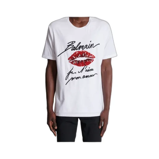 Love Letter And Lips Embroidered T-Shirt