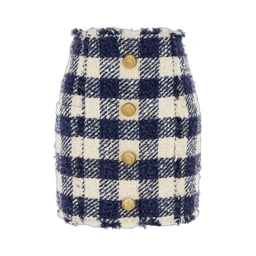 Button Embellished Tweed Short Skirt