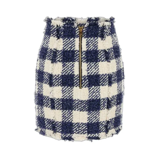 Button Embellished Tweed Short Skirt