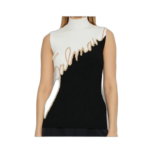 Logo Intarsia Turtleneck Ribbed Top