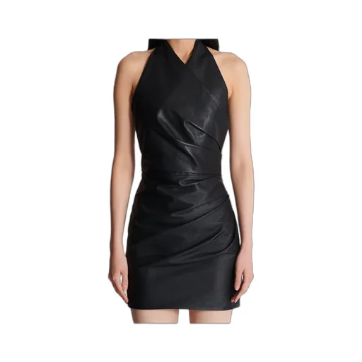 Short Draped Leather Halterneck Dress