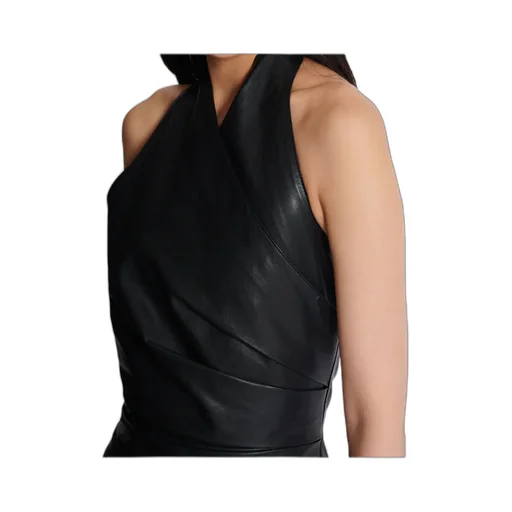 Short Draped Leather Halterneck Dress