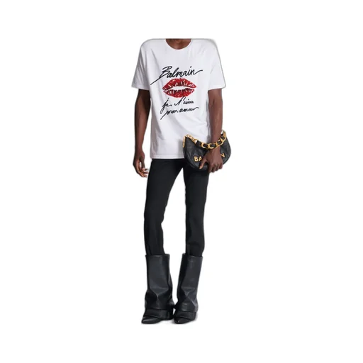 Love Letter And Lips Embroidered T-Shirt