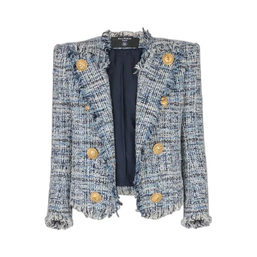 8 Button Cropped Tweed Edge-To-Edge Jacket